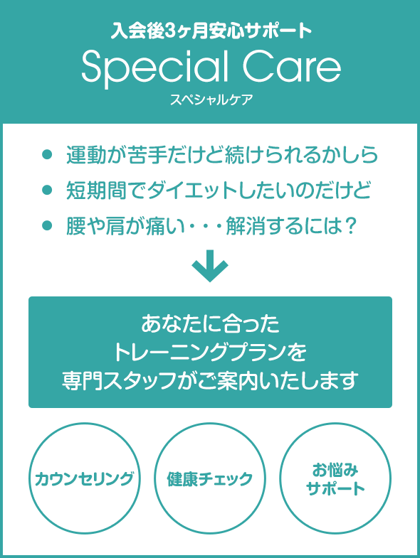 入会後3ヶ月安心サポート　Special Care　スペシャルケア